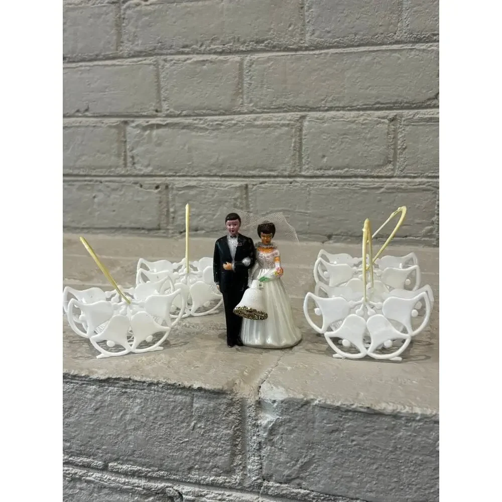 Vintage Wedding Cake Topper Bride Groom Bells Candle Holders 1960s
